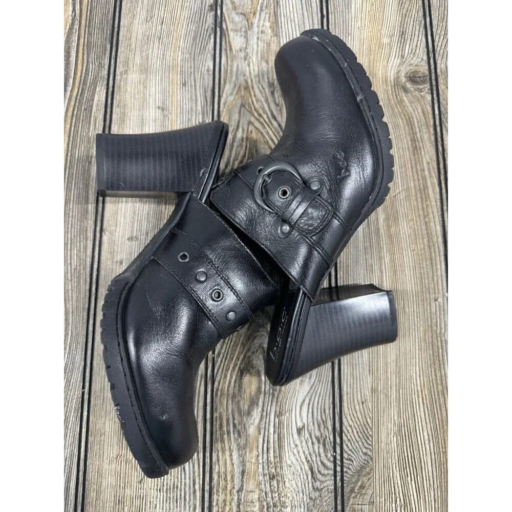 Womens Born Concept Heeled Clog Shoe Open Back Black Leather US 10